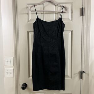 LAUNDRY Sz8 Little Black Dress 90s Spaghetti Strap Zebra Stretch Fitted Bodycon